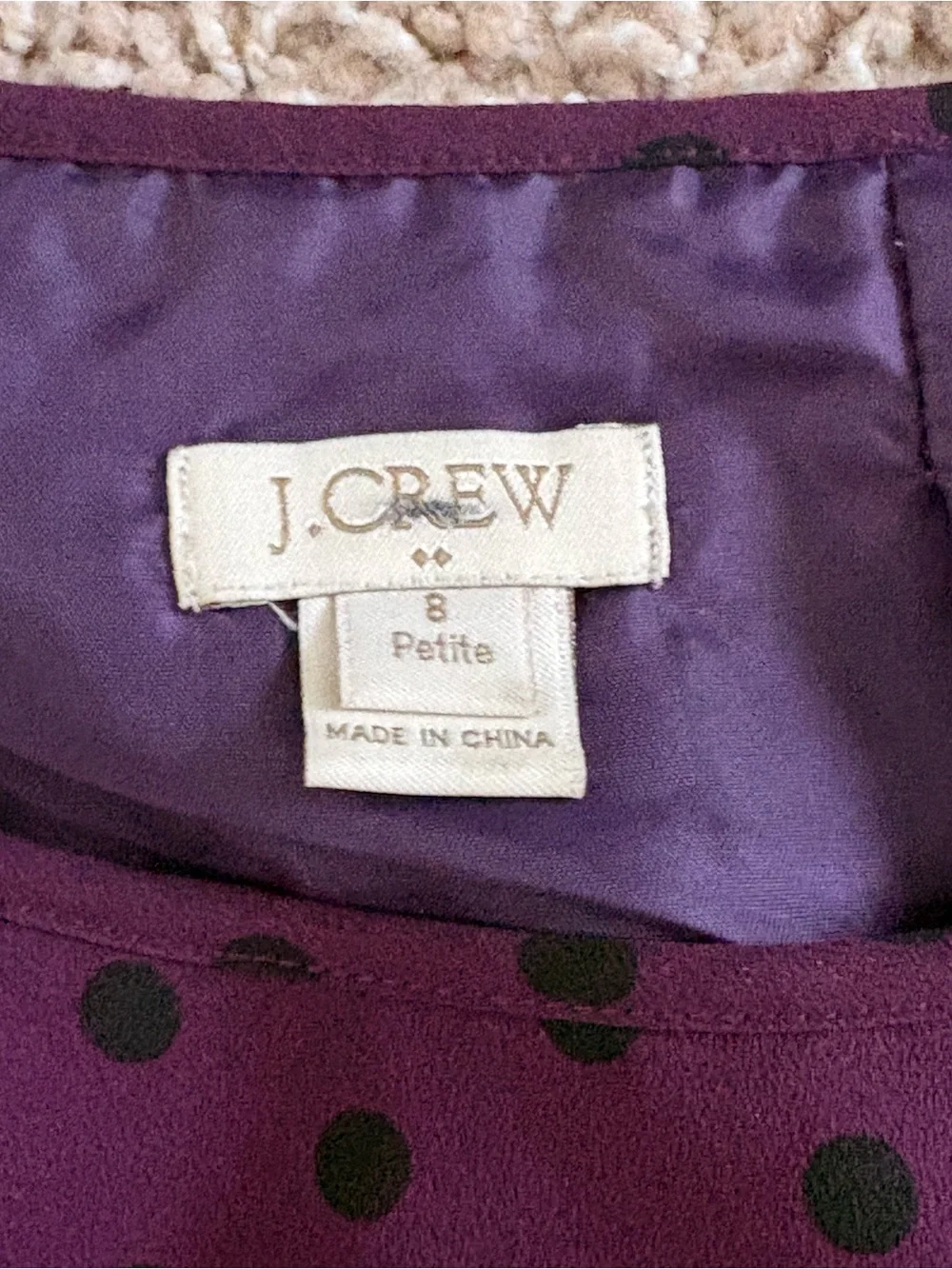J.Crew Deep Plum Purple Polka Dot Long Sleeve Shift Dress Size 8 Petite